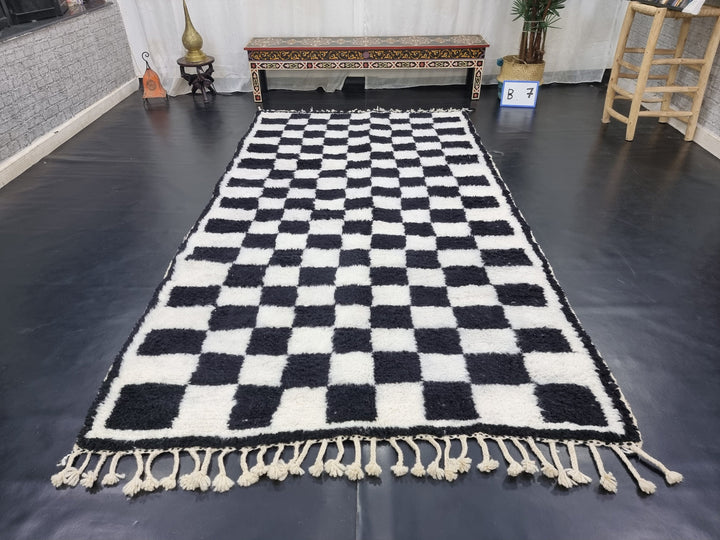 BEAUTIFUL BENIOURAIN RUG,Moroccan Rug ,Sheep Wool Rug, Checkered Rug, Black And White Rug, Handmade Rug, Berber Rug, Azilal Handwoven Rug