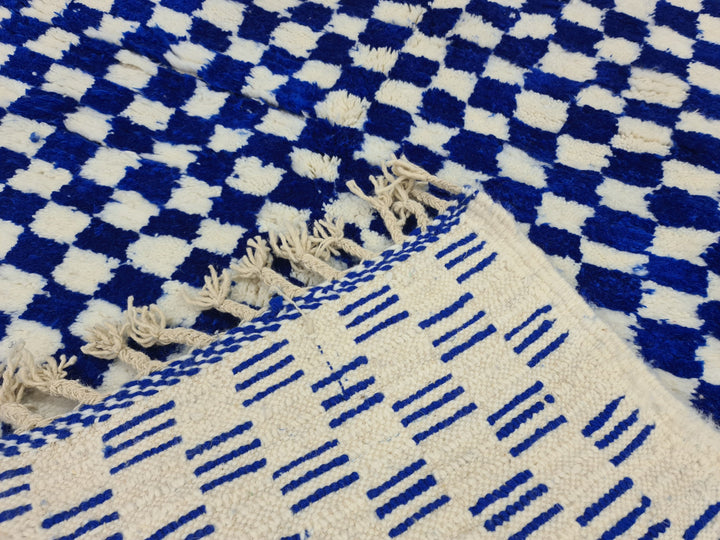 AMAZING BENIOURAIN CARPET, Check Rug, Berber Rug, Beniourain Carpet, Bright Blue Checker White Rug, Checkered Rug, Unique Handwoven Carpet.