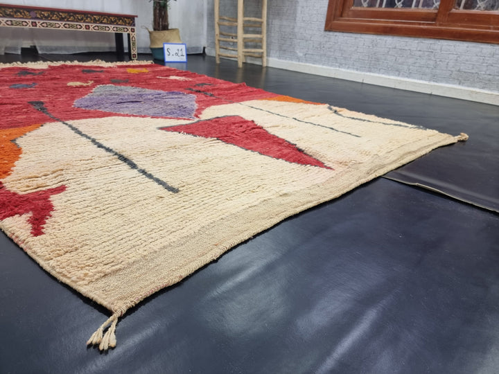 ARTISTIC BOUJAAD RUG, Moroccan Rug , Sheep Wool Rug, Abstract Rug, Red And Orange Rug, Handmade Rug, Berber Rug, Azilal Rug, Winter Rug