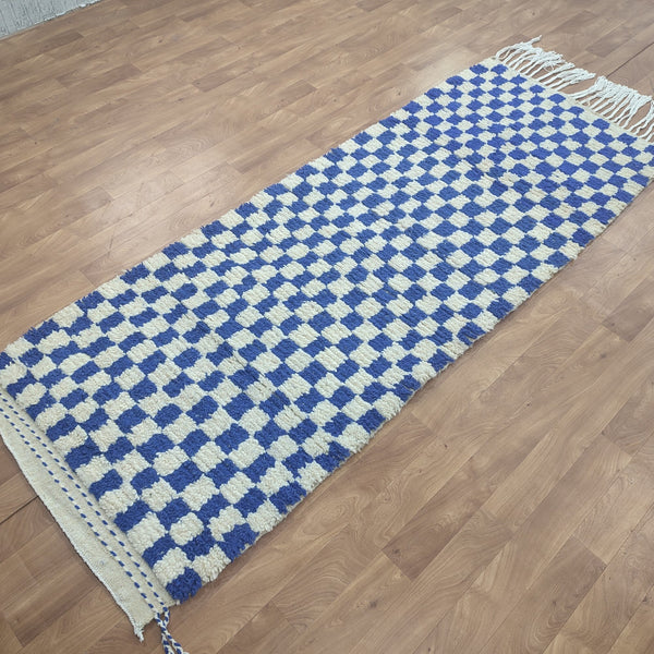   feet  moroccan berber shaggy rug, blue and white wool checkered rug, checkered rug, checkerboard rug, handmade checkered rug