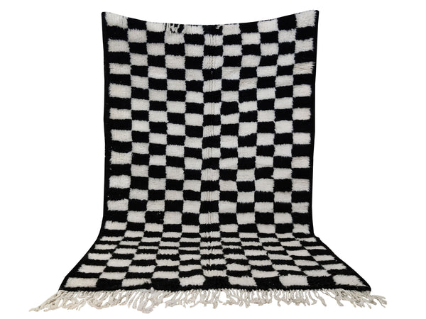 Beni ourain moroccan wool rug, berber carpet,checker morocco handmade wool rug,checkered wool rug, black and white rug,teppich