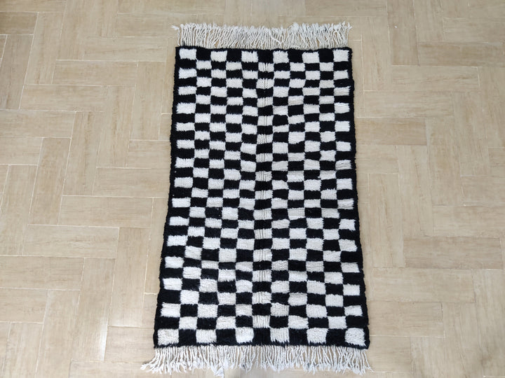 Beni ourain moroccan wool rug, berber carpet,checker morocco handmade wool rug,checkered wool rug, black and white rug,teppich