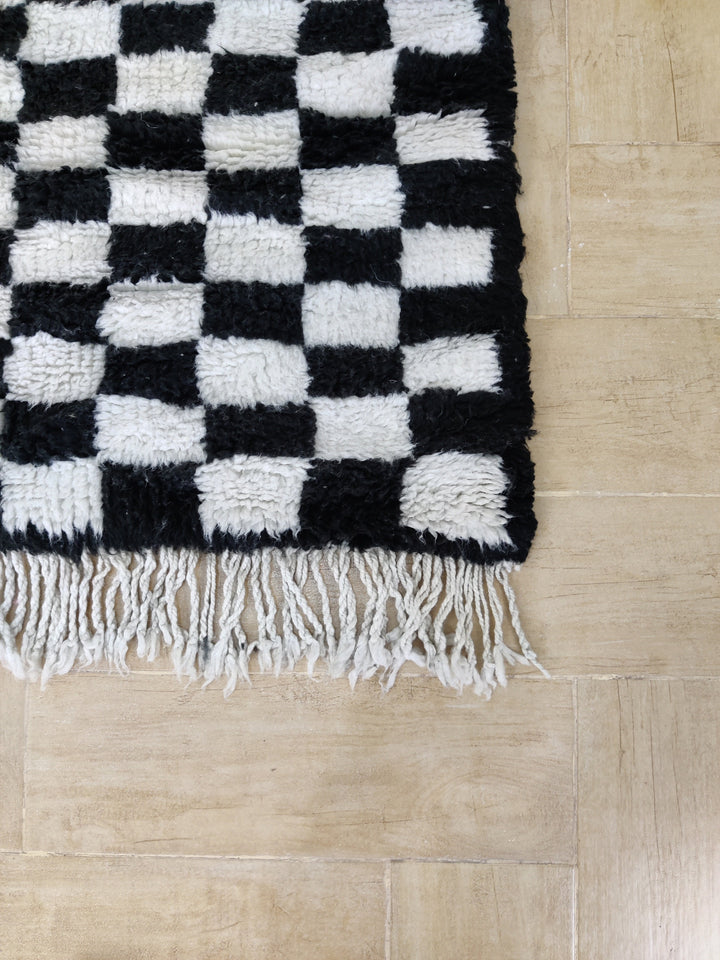 Beni ourain moroccan wool rug, berber carpet,checker morocco handmade wool rug,checkered wool rug, black and white rug,teppich