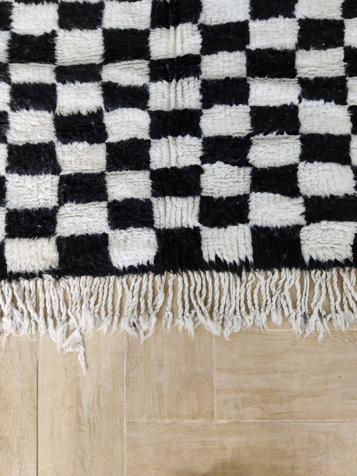 Beni ourain moroccan wool rug, berber carpet,checker morocco handmade wool rug,checkered wool rug, black and white rug,teppich