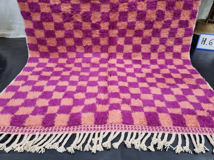 STUNNING MOROCCAN RUG ,Beni Ourain Rug , Magenta And Faded Orange Handmade WoolRug,Berber Rug, Checkered Rug, Azilal Rug, Handwoven Rug