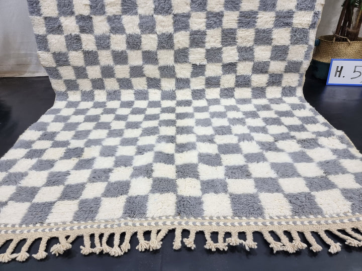 AMAZING MOROCCAN RUG ,Beni Ourain Rug , White And Gray Handmade WoolRug,Berber Rug, Checkered Rug, Azilal Berber Rug, Handwoven Carpet