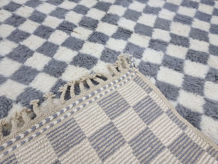 AMAZING MOROCCAN RUG ,Beni Ourain Rug , White And Gray Handmade WoolRug,Berber Rug, Checkered Rug, Azilal Berber Rug, Handwoven Carpet