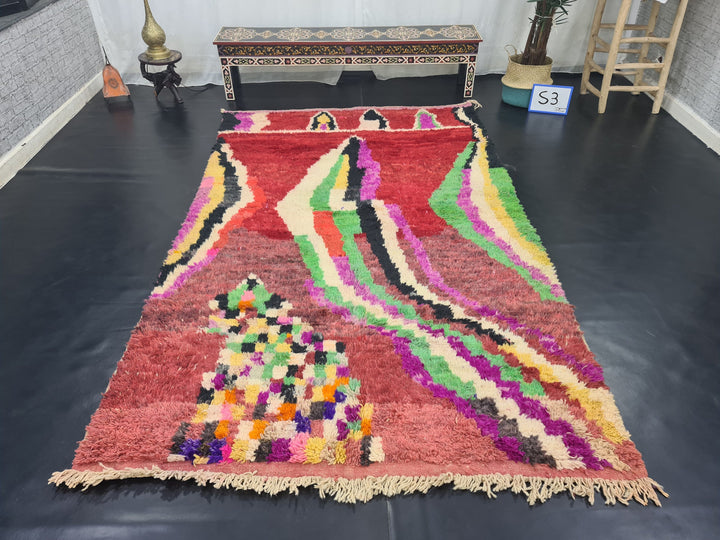 BEAUTIFUL MOROCCAN RUG, Moroccan Boujaad Rug , Red And Green Tribal rug, Handwoven Moroccan Wool, Abstract Rug, Berber Wool Carpet .