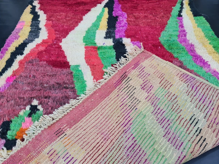 BEAUTIFUL MOROCCAN RUG, Moroccan Boujaad Rug , Red And Green Tribal rug, Handwoven Moroccan Wool, Abstract Rug, Berber Wool Carpet .