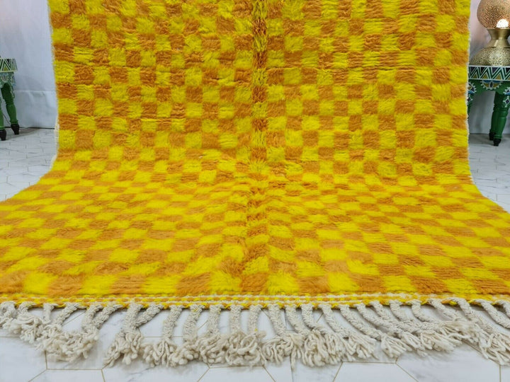 PRETTY MOROCCAN RUG, Moroccan Handmade Rug, Sheep Wool Rug, Tribal Checkered Rug, Moroccan Berber Rug, Yellow And Orange Rug, Funky Wool Rug