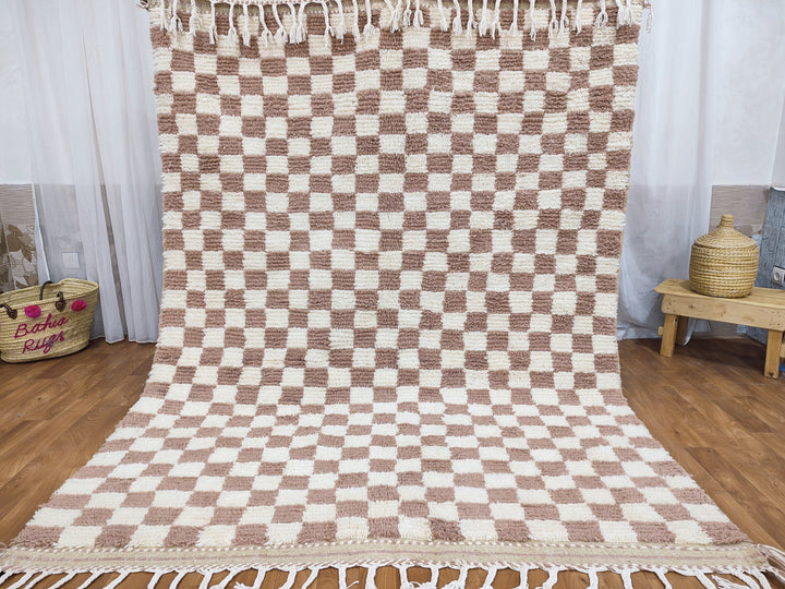 Large beige and white checkered rug, Moroccan Berber checkered rug, Checkered area rug Checkerboard Rug beniourain rug, Soft Colored Rug