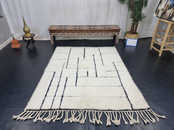 GORGEOUS BENIOURAIN RUG, Moroccan Handmade Rug , White And Black Rug, Striped Rug, Handmade Wool Carpet, Azilal Rug, Handwoven Berber Rug