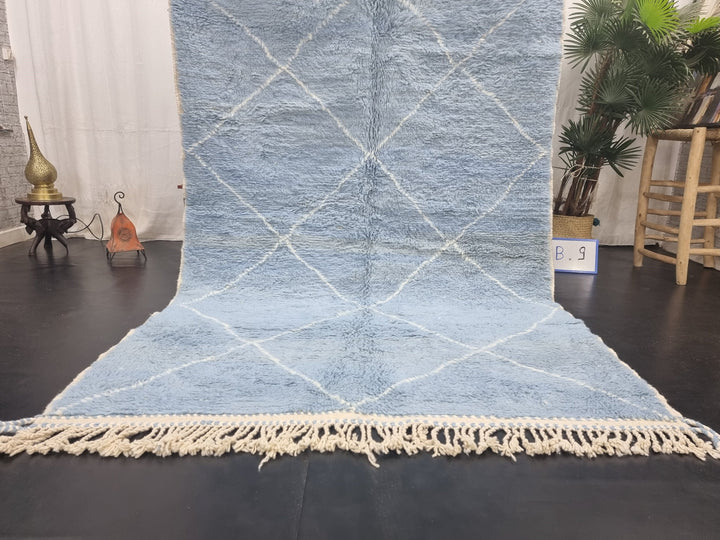 AUTHENTIC BENIOURAIN RUG, Handmade Rug, Moroccan Rug, , Geometric White And Baby Blue Rug, Beniourain Rug, Wool Rug, Handmade Rug.