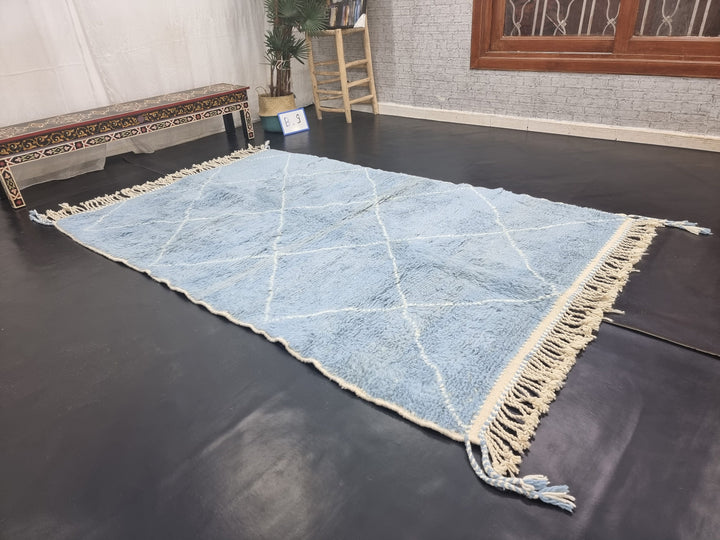 AUTHENTIC BENIOURAIN RUG, Handmade Rug, Moroccan Rug, , Geometric White And Baby Blue Rug, Beniourain Rug, Wool Rug, Handmade Rug.