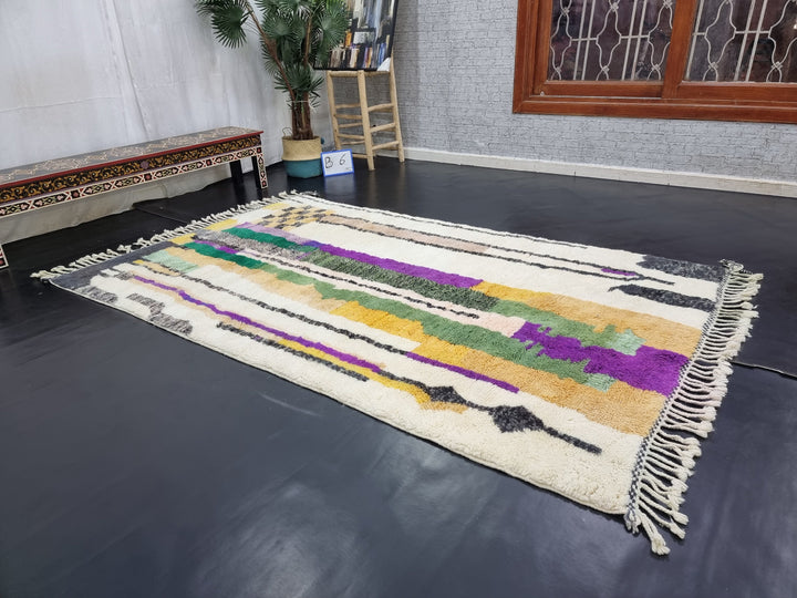 ARTISTIC MRIRT RUG, Purple Handmade Moroccan Rug , Berber Tribal Rug, Winter Wool Rug, Striped Rug, Purple And Green Wool Rug, Area Rug