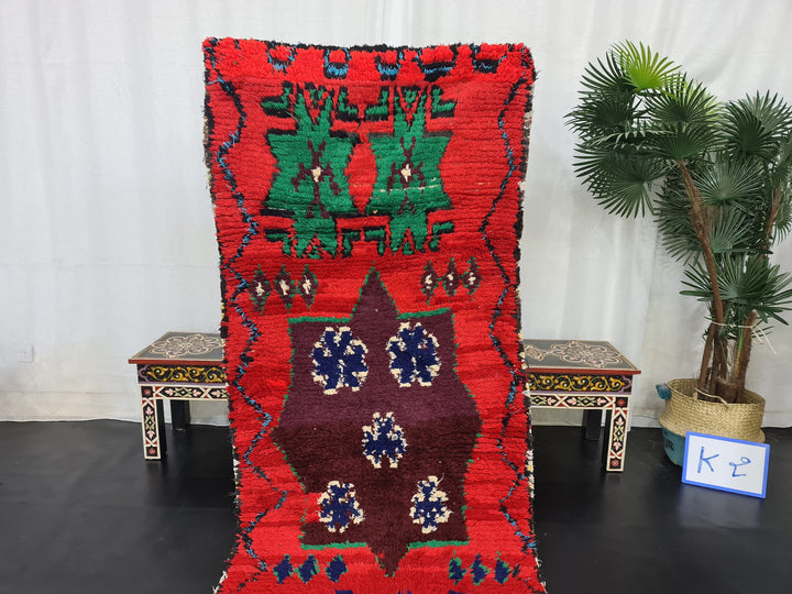 pretty moroccan rug, authentic rug, abstract ,handmade carpet ,red and green  moroccan rug, berber carpet, handwoven wool rug