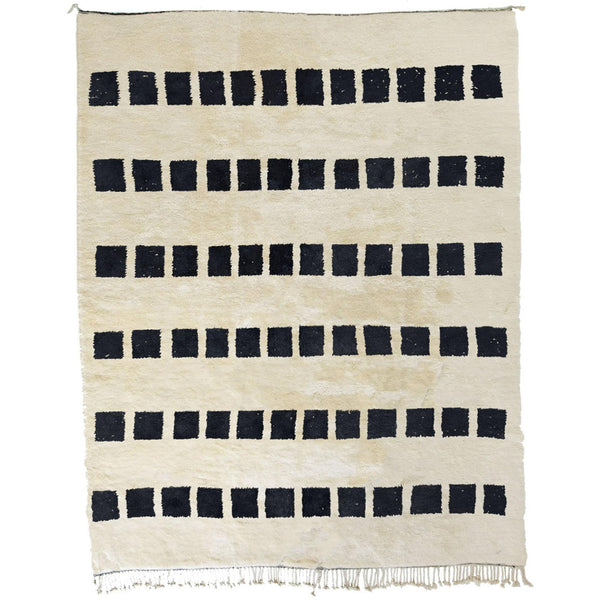 Moroccan rug Black  White, Beni ourain rug, Genuine Wool rug, , Moroccan rug with Squares