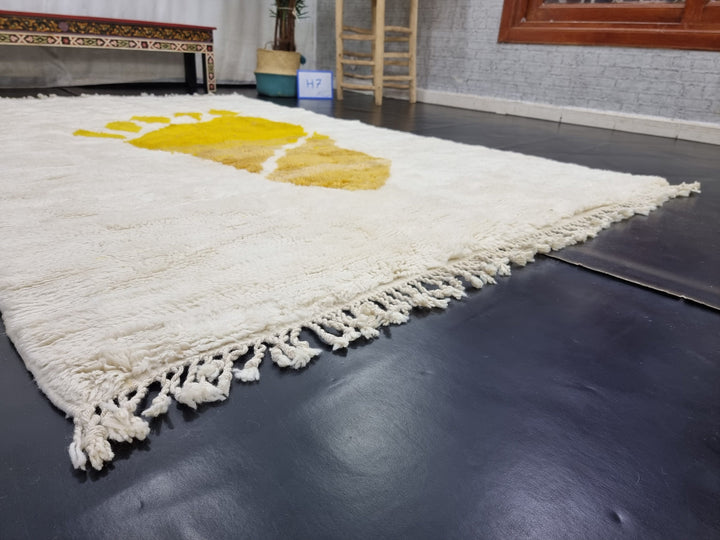 PRETTY MRIRT RUG, Handmade Moroccan Rug , Berber Tribal Rug, Winter Rug, Abstract Rug, White And Yellow Wool Rug, Area Rug, Overdyed Rug