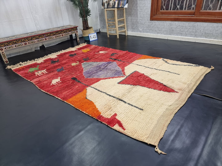 ARTISTIC BOUJAAD RUG, Moroccan Rug , Sheep Wool Rug, Abstract Rug, Red And Orange Rug, Handmade Rug, Berber Rug, Azilal Rug, Winter Rug