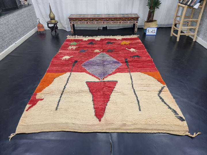 ARTISTIC BOUJAAD RUG, Moroccan Rug , Sheep Wool Rug, Abstract Rug, Red And Orange Rug, Handmade Rug, Berber Rug, Azilal Rug, Winter Rug