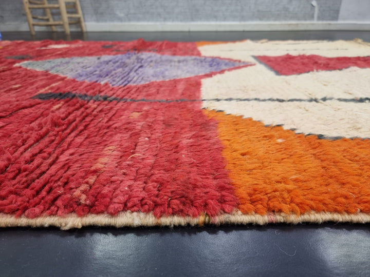 ARTISTIC BOUJAAD RUG, Moroccan Rug , Sheep Wool Rug, Abstract Rug, Red And Orange Rug, Handmade Rug, Berber Rug, Azilal Rug, Winter Rug