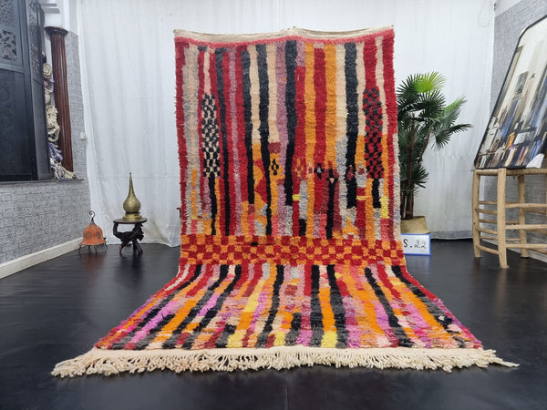 BEAUTIFUL BOUJAD RUG, Moroccan Rug , Sheep Wool Rug, Striped Rug, Red And Orange Rug, Handmade Rug, Red Berber Rug, Area Rug, Winter Rug