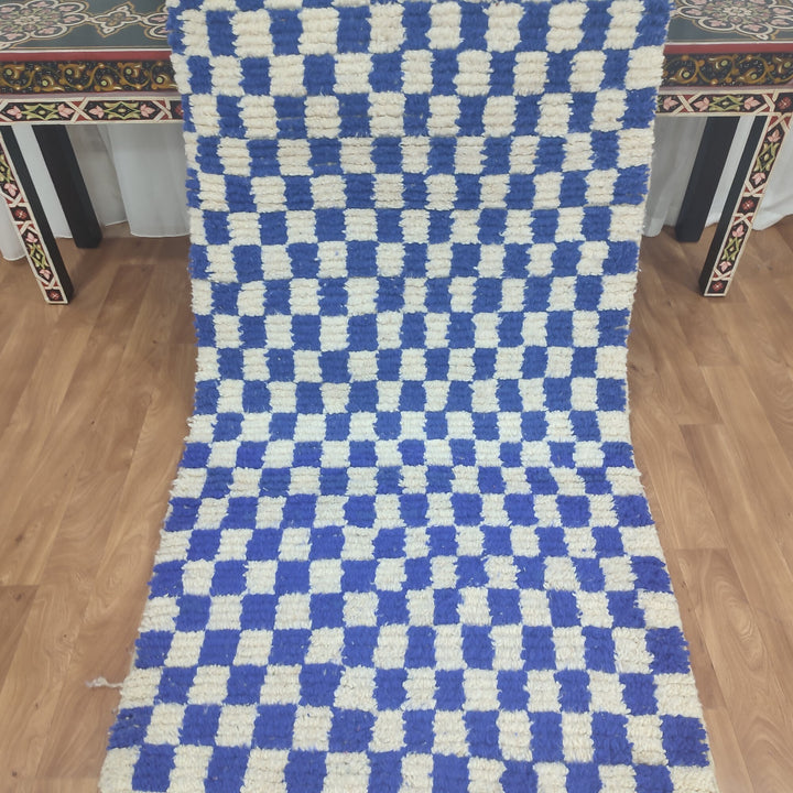   feet  moroccan berber shaggy rug, blue and white wool checkered rug, checkered rug, checkerboard rug, handmade checkered rug