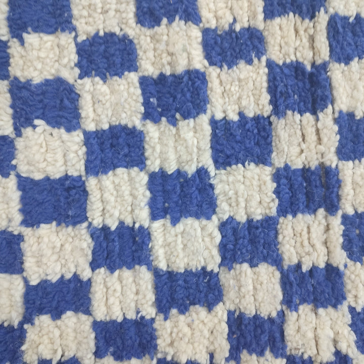   feet  moroccan berber shaggy rug, blue and white wool checkered rug, checkered rug, checkerboard rug, handmade checkered rug