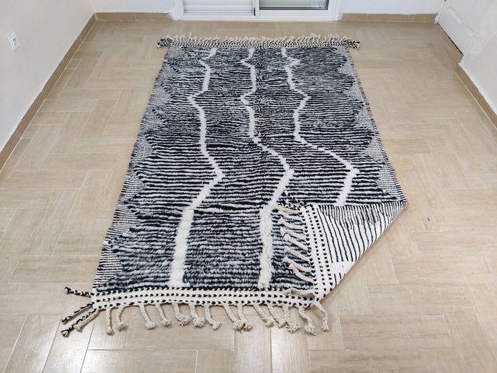 Beni ourain moroccan wool rug, berber carpet,checker morocco handmade wool rug,checkered wool rug, black and white rug,teppich