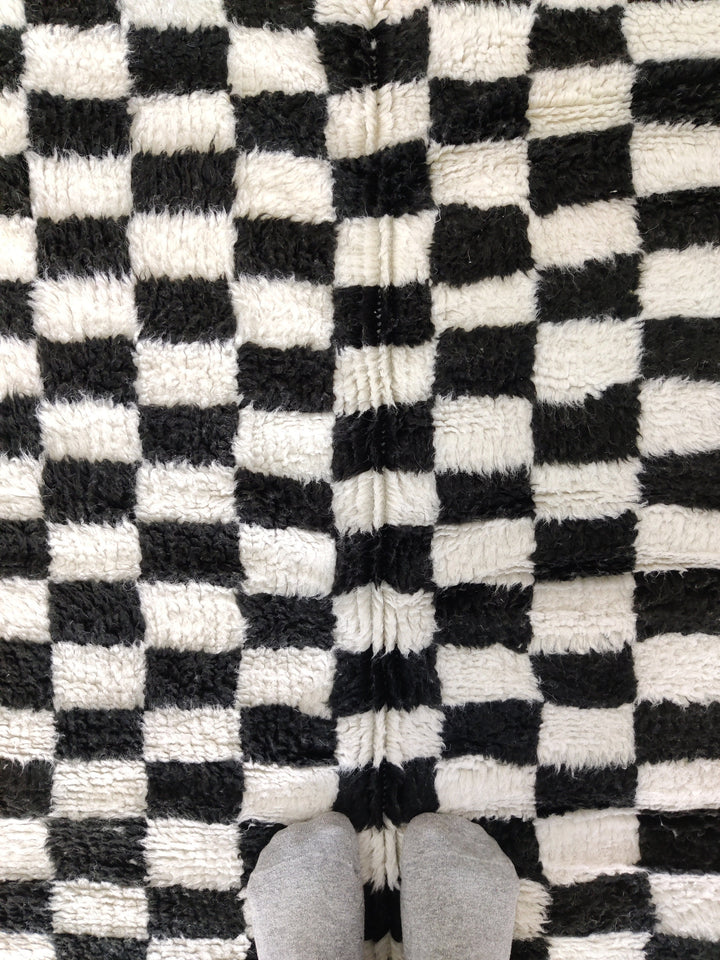 Beni ourain moroccan wool rug, berber carpet,checker morocco handmade wool rug,checkered wool rug, black and white rug,teppich