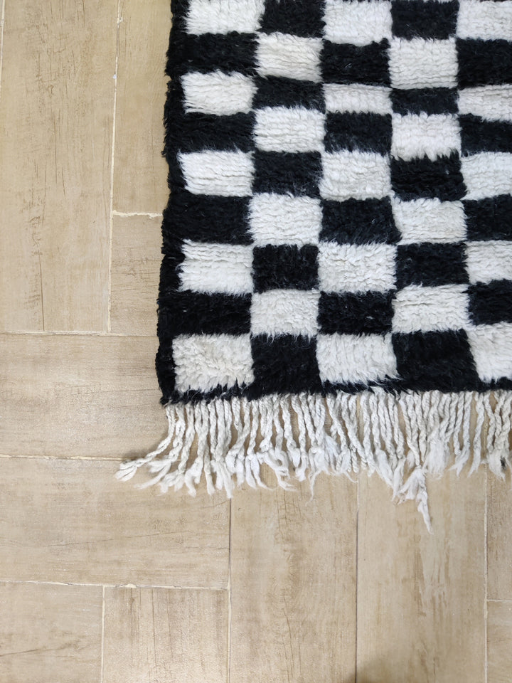 Beni ourain moroccan wool rug, berber carpet,checker morocco handmade wool rug,checkered wool rug, black and white rug,teppich