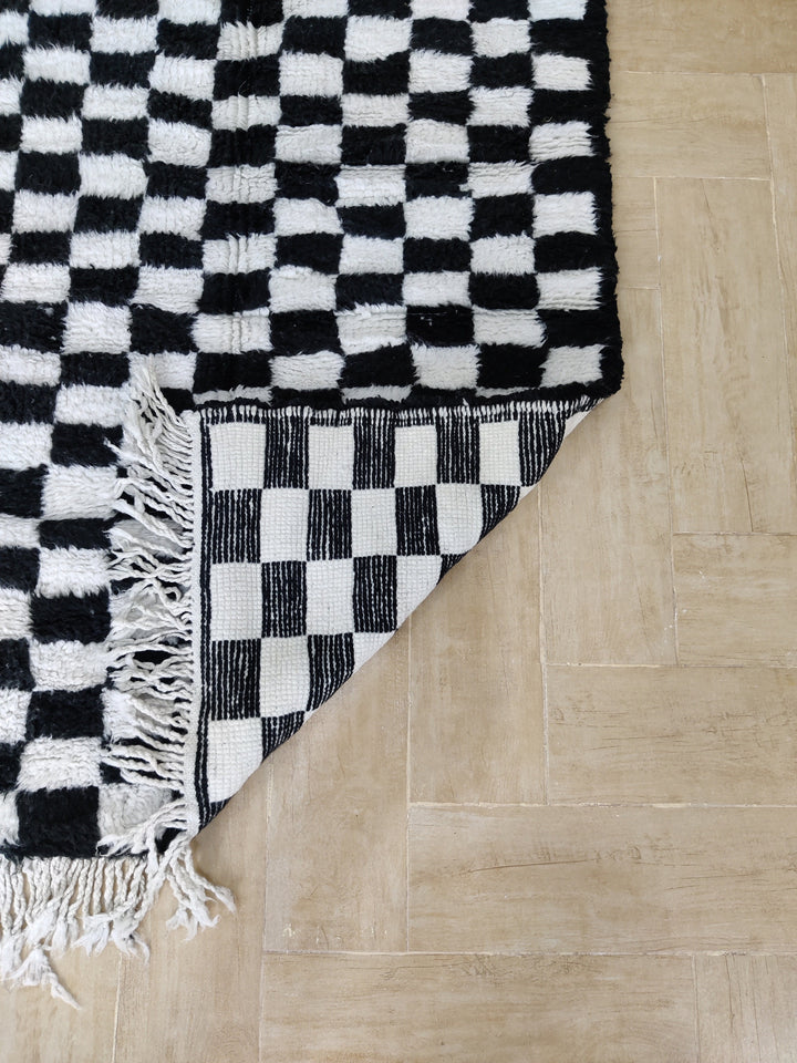 Beni ourain moroccan wool rug, berber carpet,checker morocco handmade wool rug,checkered wool rug, black and white rug,teppich