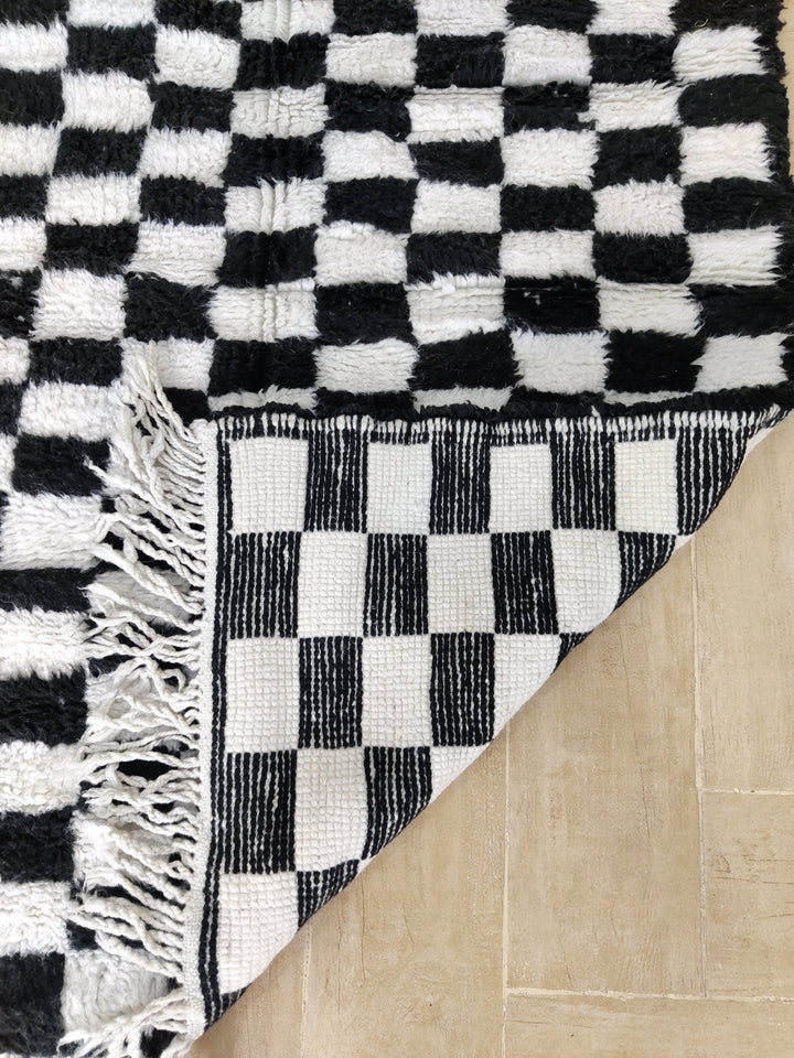 Beni ourain moroccan wool rug, berber carpet,checker morocco handmade wool rug,checkered wool rug, black and white rug,teppich