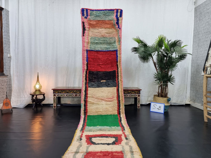 MOROCCAN BOUJAD RUG, Moroccan Wool Rug , Abstract Runner Rug, Berber Boujad rug, Red And Green Rug, Handwoven Rug, Area Rug, Winter Rug
