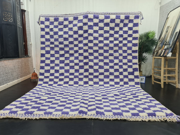 AMAZING MOROCCAN RUG, Moroccan Handmade Rug , Violet and White Rug, Berber Wool Rug, Checkered Rug, Checkerboard Rug, Winter Wool Rug