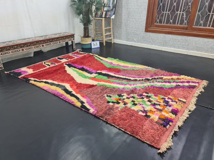 BEAUTIFUL MOROCCAN RUG, Moroccan Boujaad Rug , Red And Green Tribal rug, Handwoven Moroccan Wool, Abstract Rug, Berber Wool Carpet .