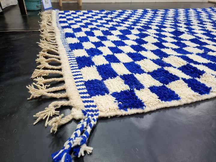 AMAZING BENIOURAIN RUG, Moroccan Rug , Sheep Wool Rug, Checkered Rug, Handwoven Rug, Sheep Wool Rug, Royal Blue Rug, Area Wool Rug