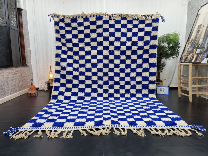 PRETTY BENIOURAIN RUG, Moroccan Rug, Sheep Wool Rug, Checkered Rug, Handwoven Rug, Sheep Wool Rug, Royal Blue Rug, Area Wool Rug, Winter Rug