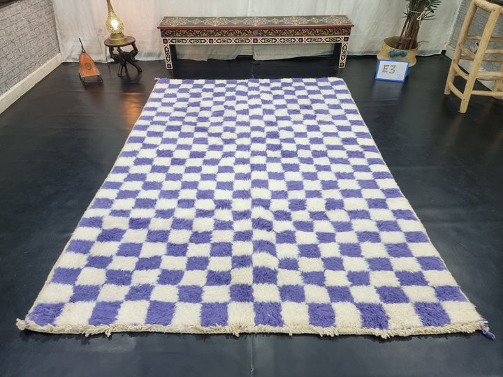 PRETTY BENIOURAIN RUG, Moroccan Rug , Purple and White Rug, Tribal WoolRug, Berber Rug, Checkered Rug, Handwoven Rug, Winter Rug .