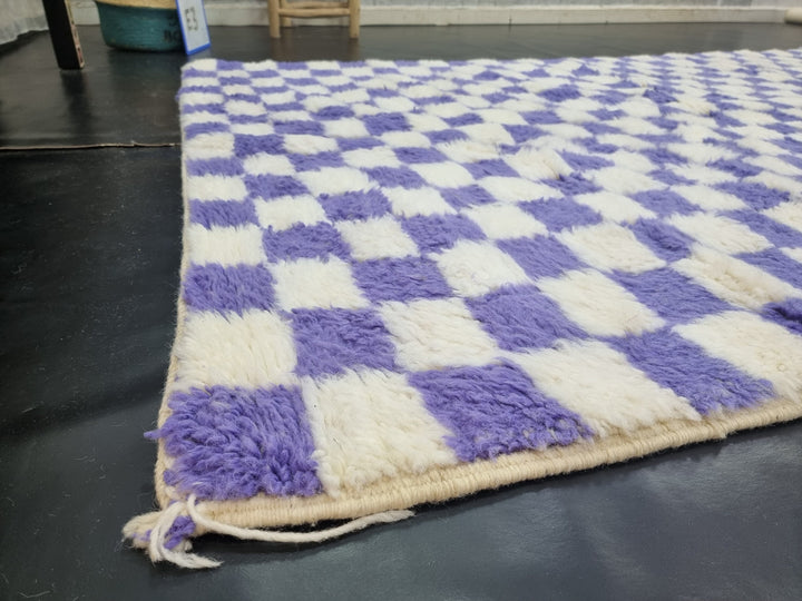 PRETTY BENIOURAIN RUG, Moroccan Rug , Purple and White Rug, Tribal WoolRug, Berber Rug, Checkered Rug, Handwoven Rug, Winter Rug .