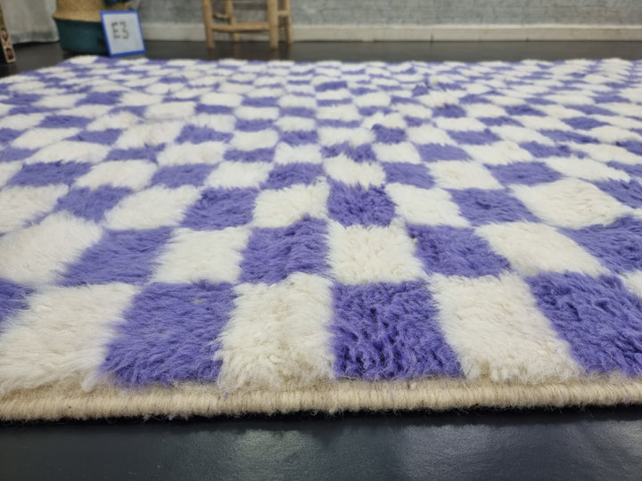 PRETTY BENIOURAIN RUG, Moroccan Rug , Purple and White Rug, Tribal WoolRug, Berber Rug, Checkered Rug, Handwoven Rug, Winter Rug .