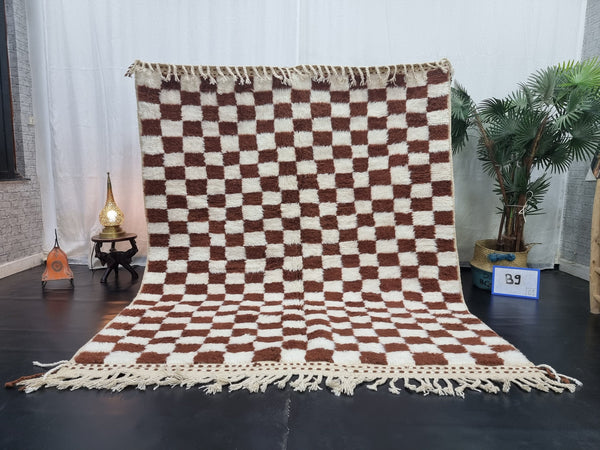 PRETTY BENIOURAIN RUG, Moroccan Rug , Brown and White Rug, Tribal WoolRug, Berber Rug, Checkered Wool Rug, Handwoven Rug, Winter Rug .