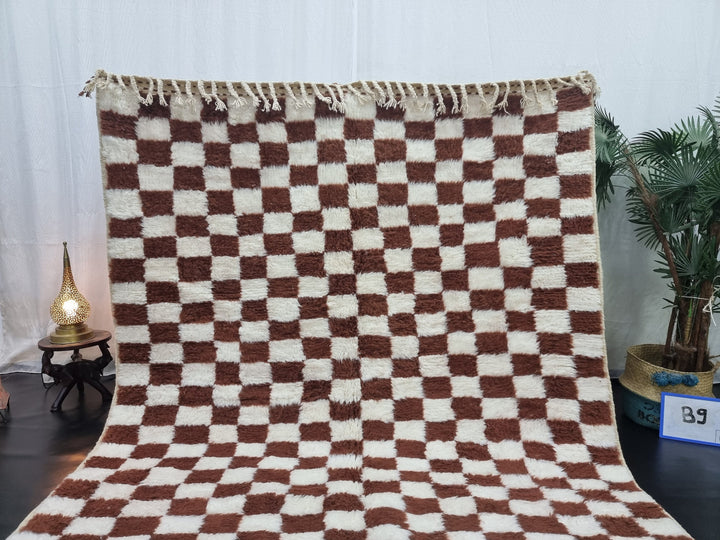 PRETTY BENIOURAIN RUG, Moroccan Rug , Brown and White Rug, Tribal WoolRug, Berber Rug, Checkered Wool Rug, Handwoven Rug, Winter Rug .