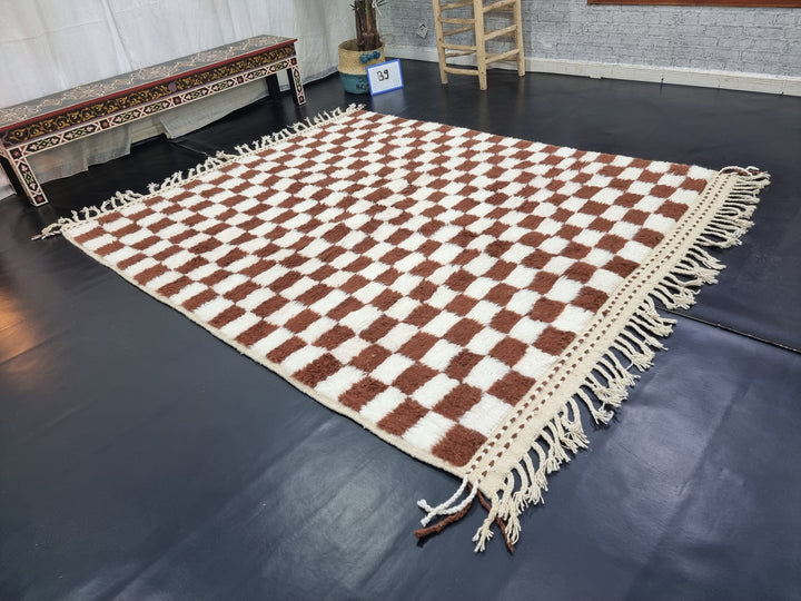 PRETTY BENIOURAIN RUG, Moroccan Rug , Brown and White Rug, Tribal WoolRug, Berber Rug, Checkered Wool Rug, Handwoven Rug, Winter Rug .