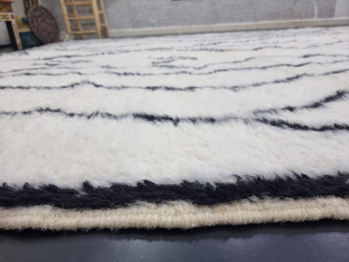 MOROCCAN WOOL RUG, Handmade White Rug, Beni Ourain Rug, Moroccan Area Rug, White And Black Rug, Tribal Abstract Rug, Handwoven Winter Rug