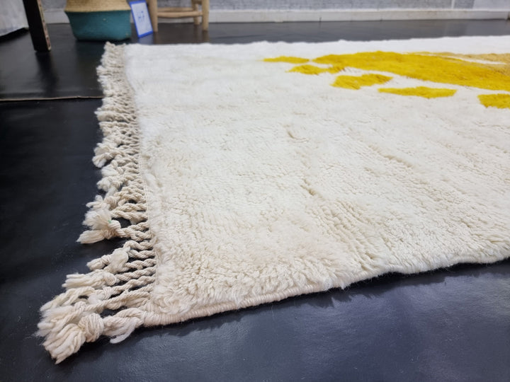 PRETTY MRIRT RUG, Handmade Moroccan Rug , Berber Tribal Rug, Winter Rug, Abstract Rug, White And Yellow Wool Rug, Area Rug, Overdyed Rug