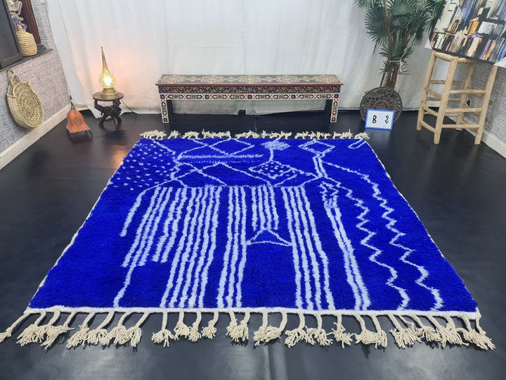 ARTISTIC BENIOURAIN RUG, Moroccan Rug , Royal Blue Rug, Tribal WoolRug, Berber Rug, Abstract Rug, Handwoven Rug, Winter Rug, Area Rug