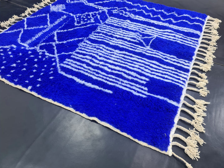 ARTISTIC BENIOURAIN RUG, Moroccan Rug , Royal Blue Rug, Tribal WoolRug, Berber Rug, Abstract Rug, Handwoven Rug, Winter Rug, Area Rug