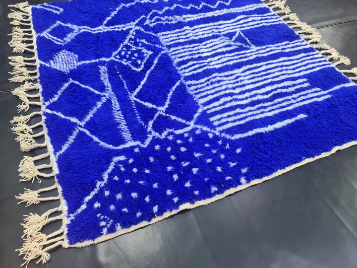 ARTISTIC BENIOURAIN RUG, Moroccan Rug , Royal Blue Rug, Tribal WoolRug, Berber Rug, Abstract Rug, Handwoven Rug, Winter Rug, Area Rug