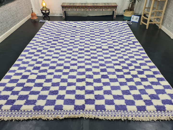 AMAZING MOROCCAN RUG, Moroccan Handmade Rug , Violet and White Rug, Berber Wool Rug, Checkered Rug, Checkerboard Rug, Winter Wool Rug